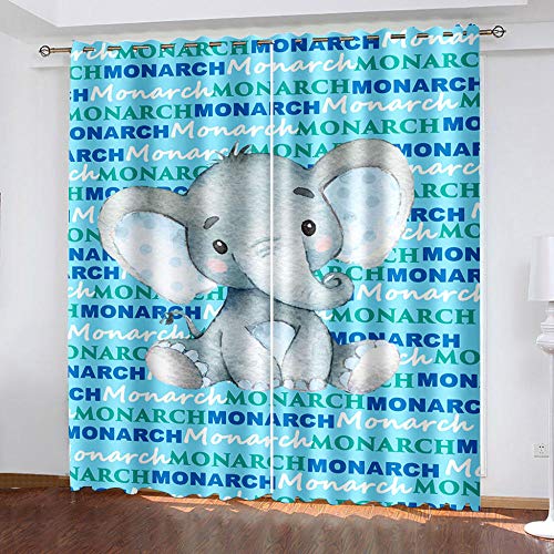 GXCBLK Lot De 2 Rideau Occultant Isolants Thermiques À Oeillets, Rideaux Et Draperies Intérieurs Salon, Rideaux pour Chambre Bebe Enfant 2 Pièces 100X160Cm, 3D Éléphant Animal Bleu Motif Cover