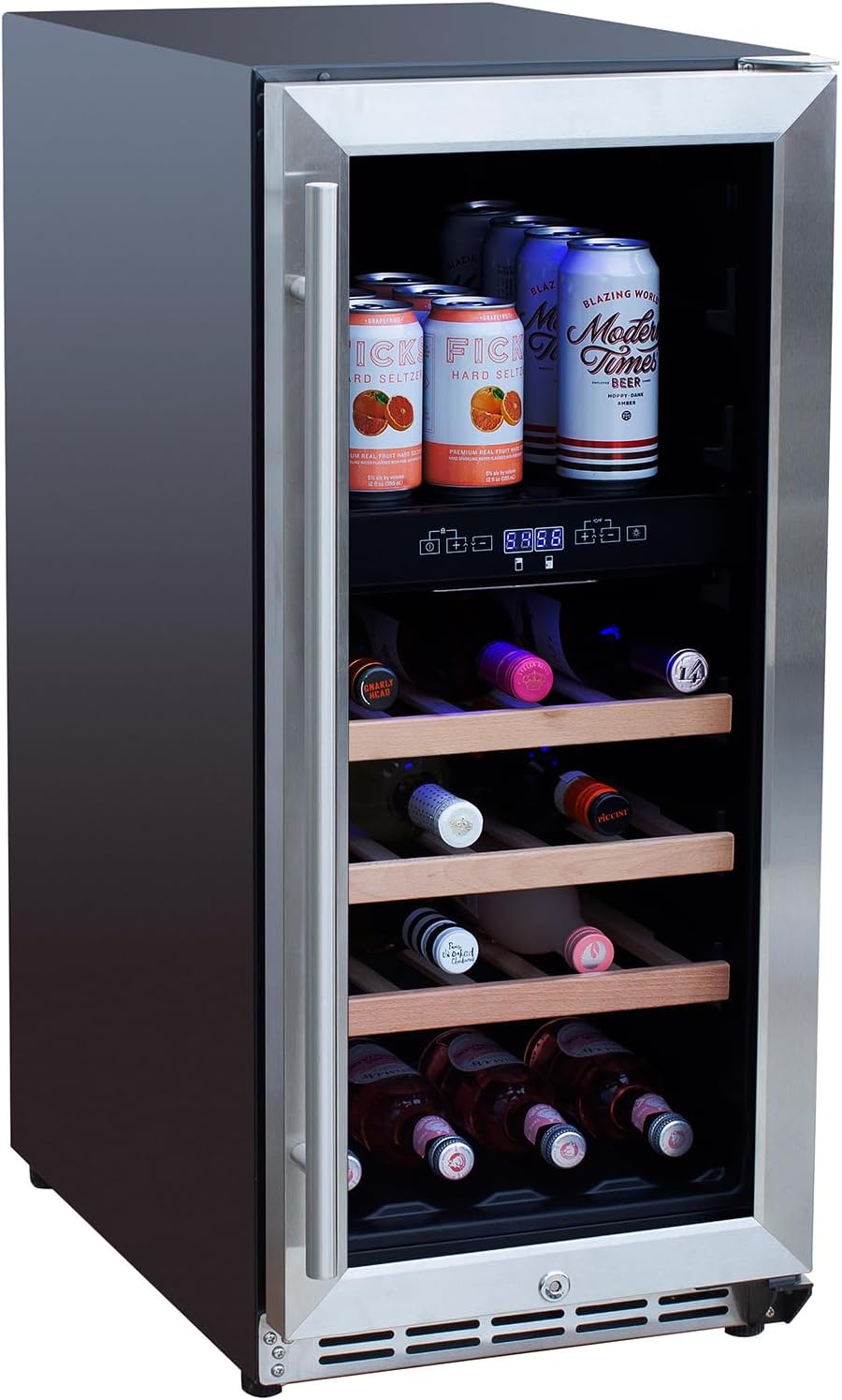 15-Inch 2.9 Cu Ft Dual Zone Wine Cooler Refrigerator, Built-In Outdoor Rated Wine Fridge with Digital Temperature Control, Stainless Steel Double-Glazed Glass for Residential Use