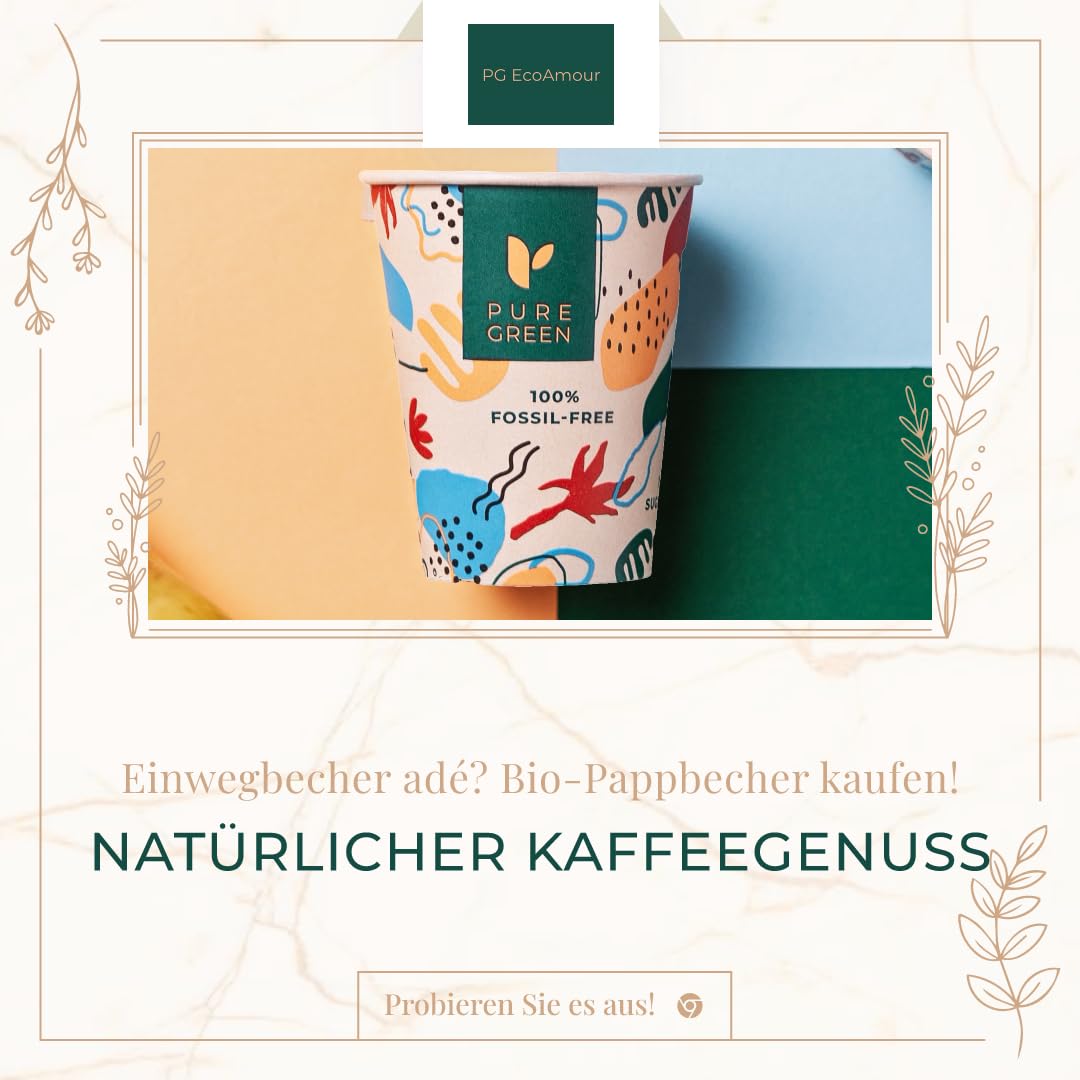 PURE GREEN Organic paper cups 400ml 16 Oz Coffee to Go, unprinted, environmentally friendly coffee cups 50 pieces - Image 4