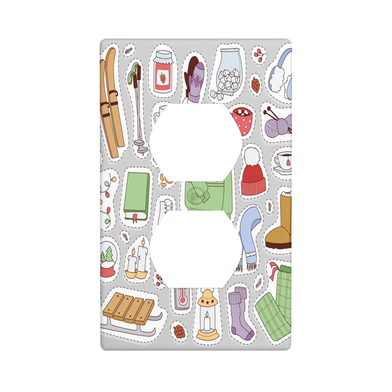 Ski Pattern Electrical Outlet Cover Plates Decorative,Cutout Sweater Mitten Cocoa,Duplex Receptacle Wall Plate Single Gang Light Switch for Kitchen Standard Size 4.5,Grey Multicolor