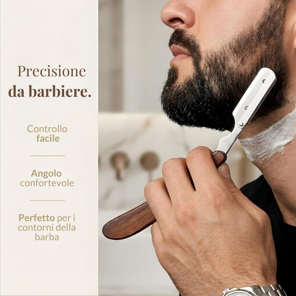 Rasoio a Mano Libera Monolama Professionale con 10 Lame da Barba Derby e Custodia Protettiva da Viaggio in Ecopelle - Missanda in Legno Duro & Acciaio Inossidabile