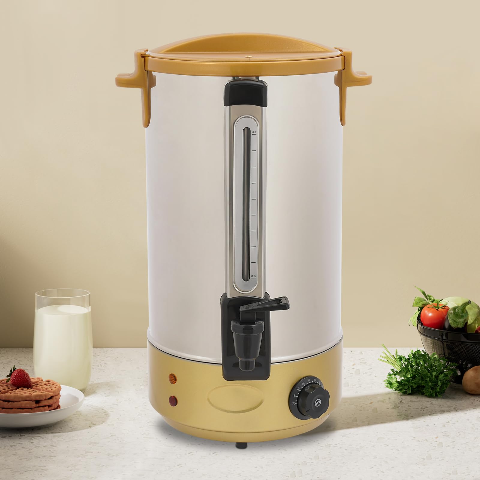 DYNAMI 1800W Electric Water Boiler and Warmer,4.4Gal Stainless Steel Hot Water Dispenser,Hot Drink Dispenser with Spigot,86-248 ? Adjustable Temperature,for Coffee Tea Milk Water (Gold, 16.5L/4.4Gal)