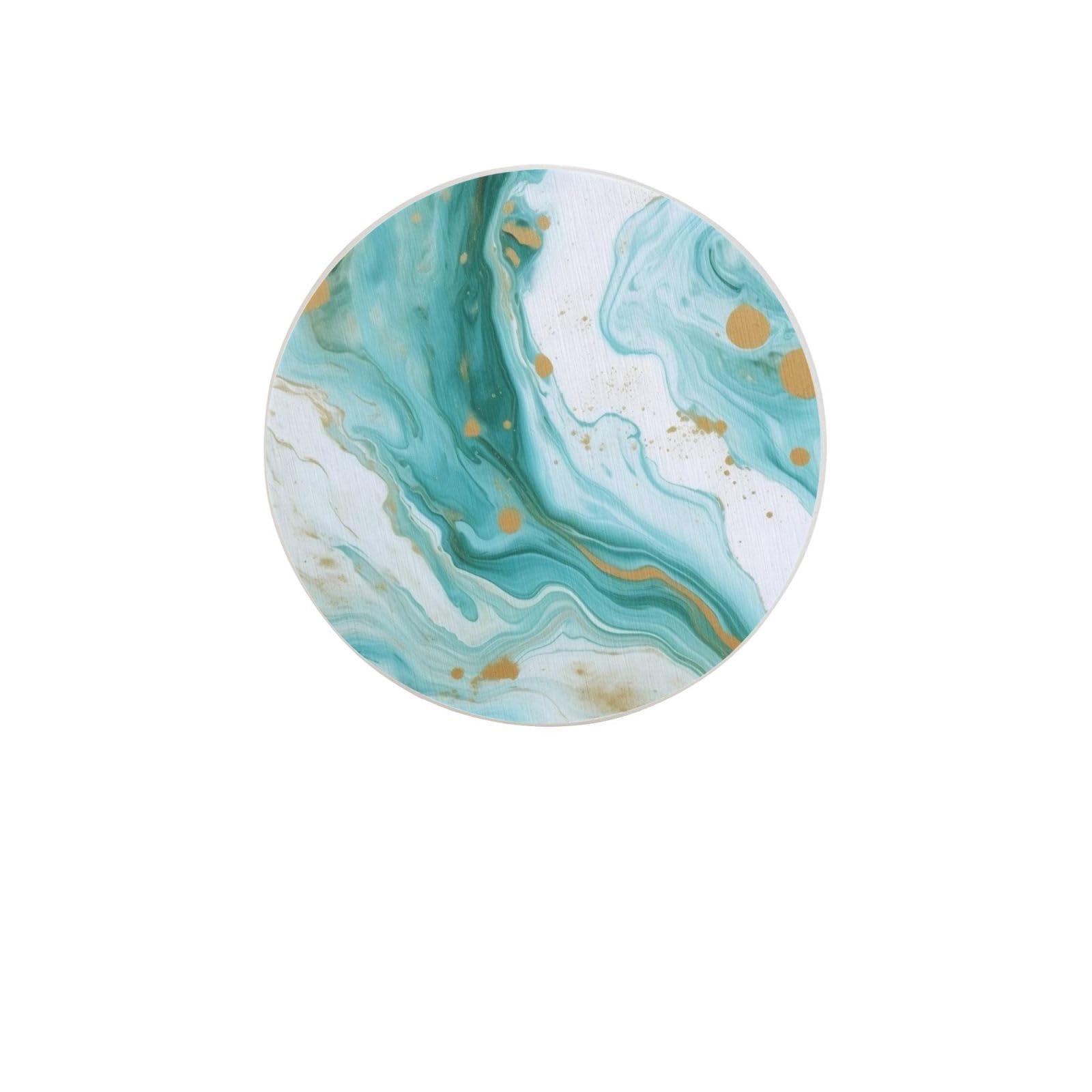 Teal and Gold Marble Absorbent Drink Coasters Diatomaceous Round Coaster 4 Inch Reusable Cup Coasters Set 4pc