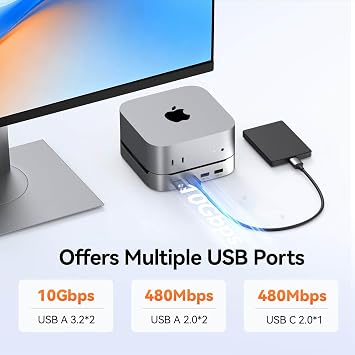 TobenONE 13-in-1 Mac mini M4 Dock with 8TB SSD Enclosure, Mac mini M4 Hub Stand for Mac mini M4/M4 Pro 2024, 4K@144Hz DP, 4K@60Hz HDMI, 5 USB (Max 10Gbps), SD/Micro SD, Audio, One-Touch Power Button