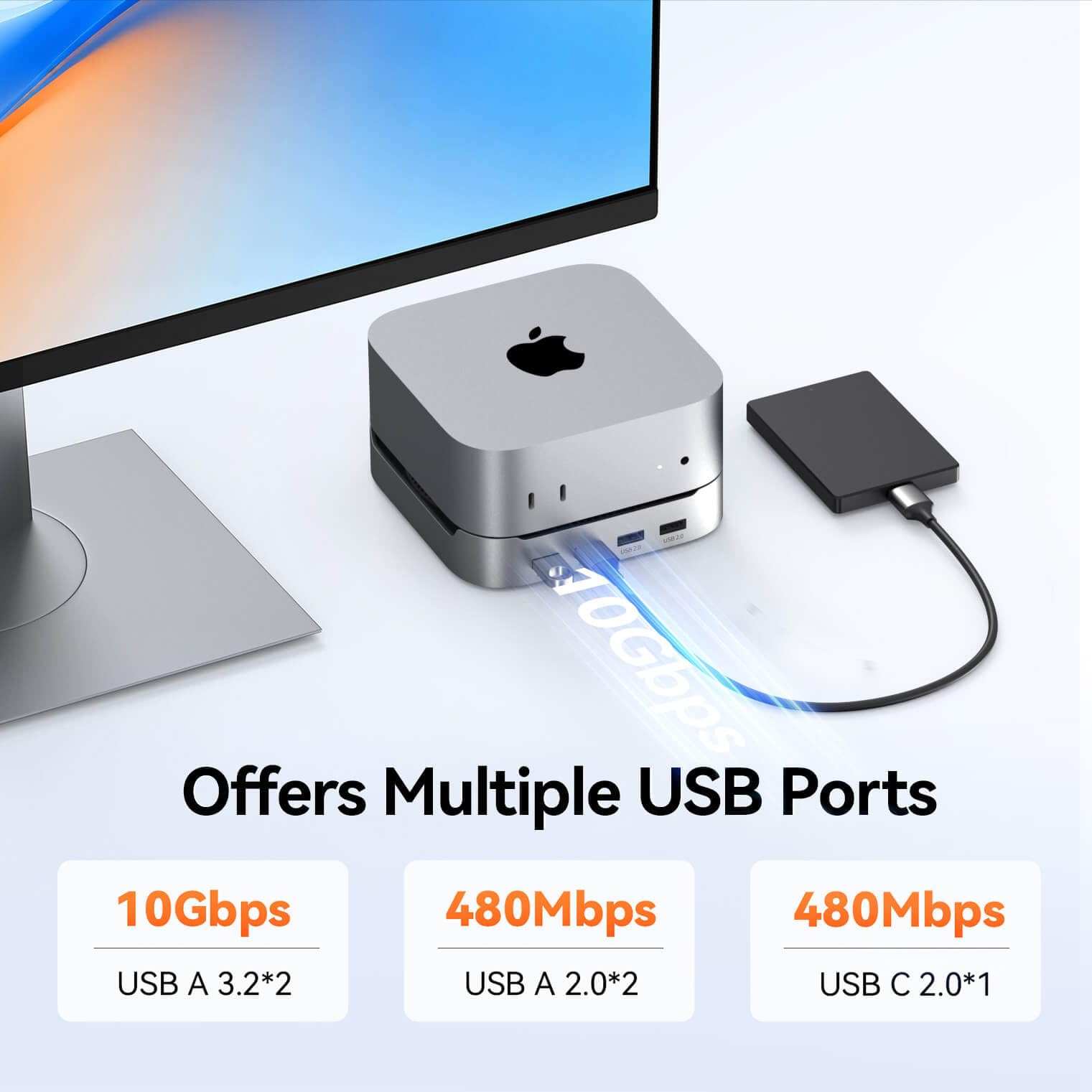 TobenONE 13-in-1 Mac mini M4 Dock with 8TB SSD Enclosure, Mac mini M4 Hub Stand for Mac mini M4/M4 Pro 2024, 4K@144Hz DP, 4K@60Hz HDMI, 5 USB (Max 10Gbps), SD/Micro SD, Audio, One-Touch Power Button — view 6