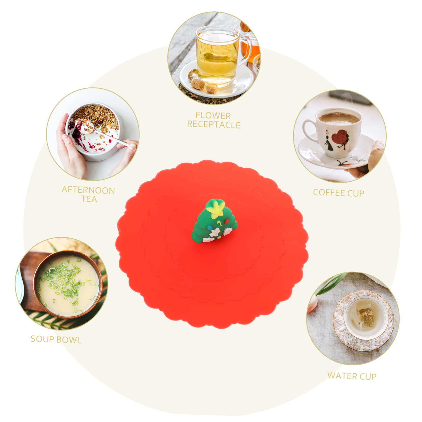 Amosfun 5 Ensembles Couvercle De Tasse En Silicone De Noël Couvercle De Tasse Élastique Garniture De Forêt Lumineuse Guirlande Gonfleur Domestique Couvercles De Boissons Pour 6 pièces * 5
