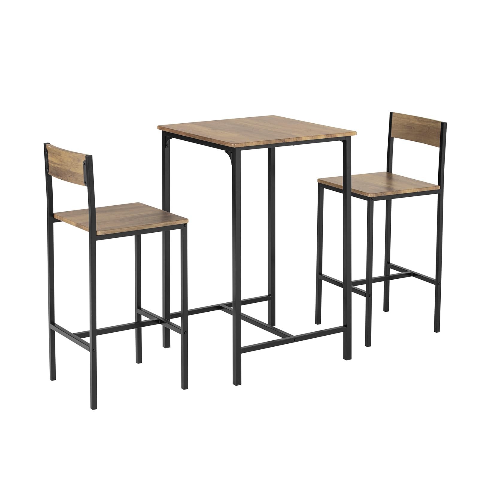 SoBuy Ensemble Table Haute Mange Debout Cuisine avec 2 Tabourets, Table de Bar Haute, Mange Debout avec Tabouret, Table Bar Cuisine, Table Haute Exterieur, MDF & Métal, Bois, OGT27-N