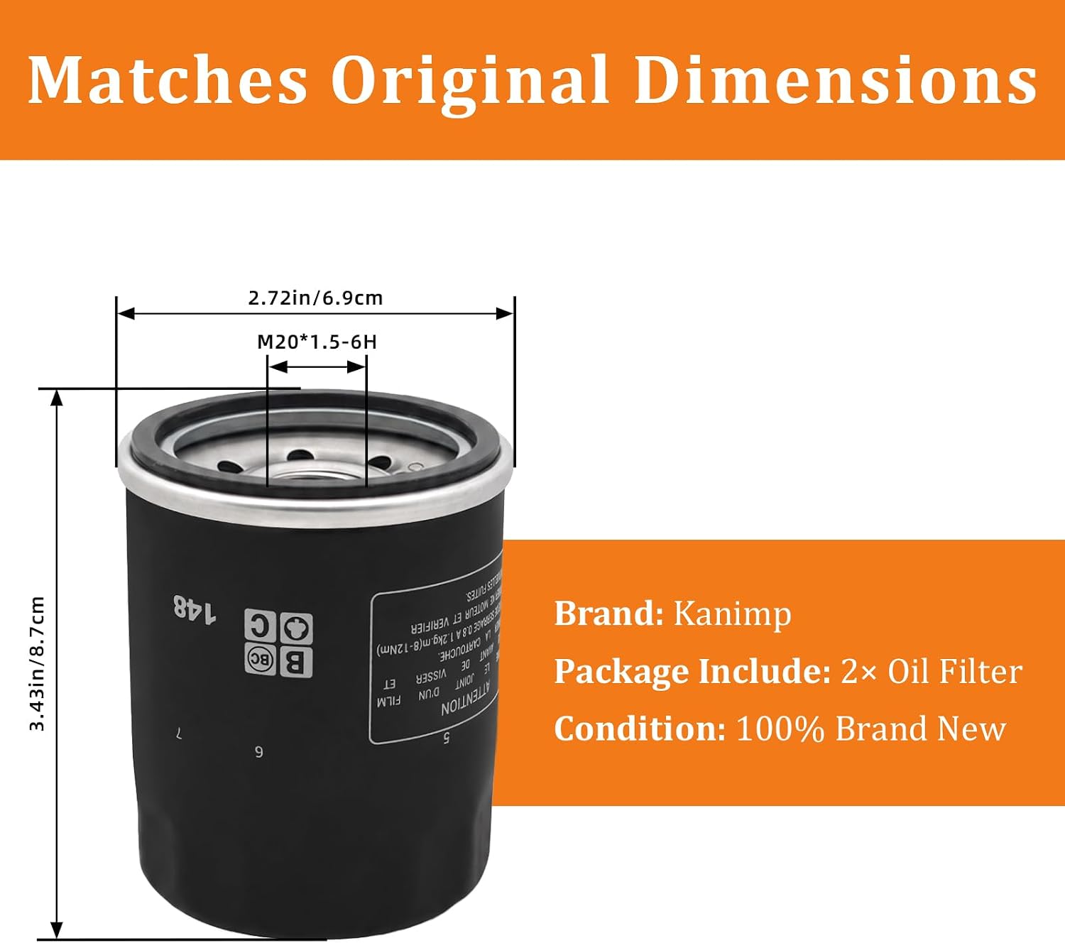 35-8M0162829 15400-PLM-A01PE Oil Filter Compatible with Mercury and Mariner 25 30 40 50 60 75 90 115 4-Stroke Outboard Engines, Replaces 8M0162830 15400-PLM-A02 (2 PCS)