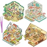 4 Sets niedliche 3D-Aufkleber Szene 3D-Hausaufkleber mit Pinzette Kirchenladen Villa Party Haus Szenen Machen Sie Ihr eigenes Haus Miniatur Szene Aufkleber
