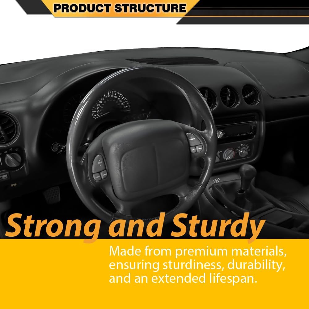 CNNELL Black Dash Cover Compatible with Pontiac Firebird 1993-1996 18-925-BLK TPE Material