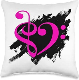 Treble and Bass Clefs Fuchsia Musical Heart Grunge Brush Strokes Throw Pillow