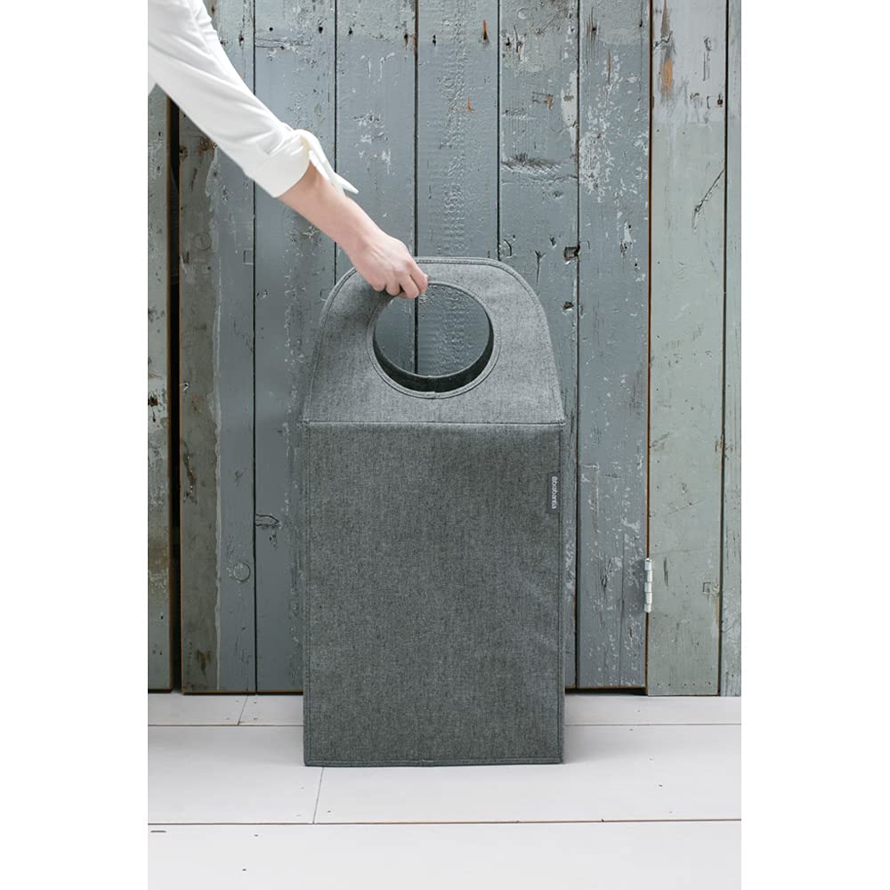 Brabantia - Sac à Linge Rectangulaire - Le Haut Pliable - L'ouverture Quick-Drop - Peu Encombrant - Facile à vider - Gros volume - Poivre Noir - 55 L
