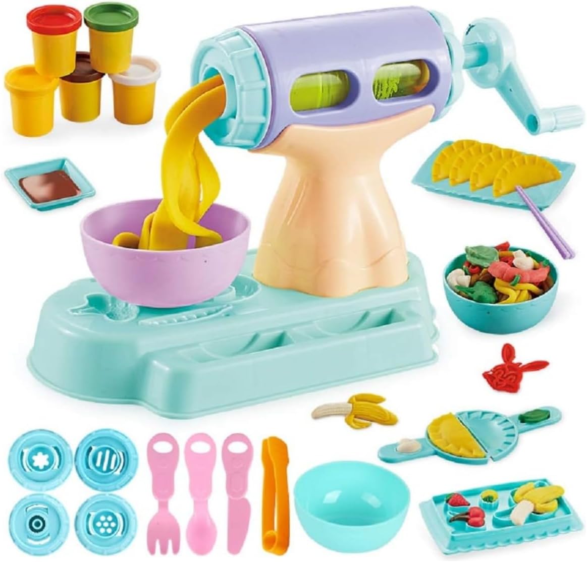 Kids Play Dough Kitchen Creations Noodle Maker, Handmade DIY Creative Noodle Machine Toy Kit with Dough and Molds for Kids 2 3 4 5 Year Old