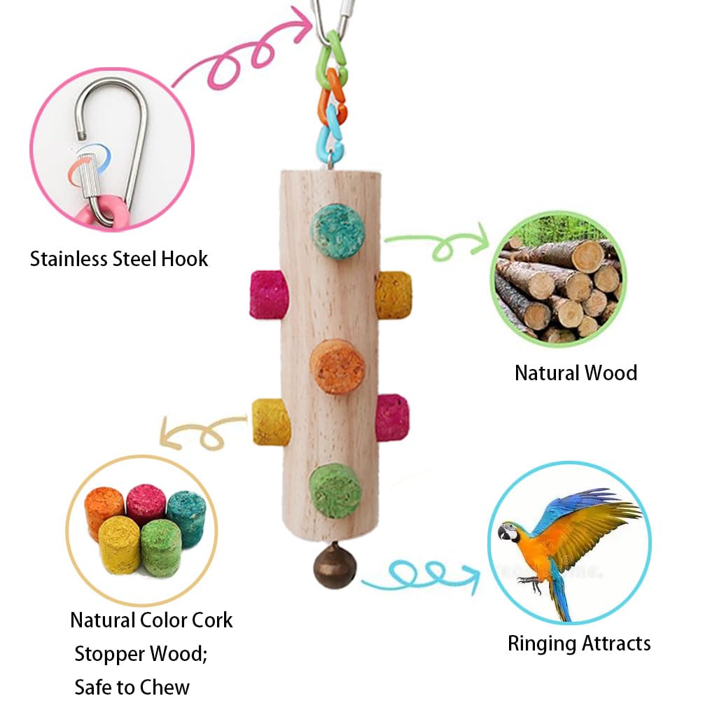 Wood Parrot Chew Toys,2 pcs Bird Cork Toys for Small Medium Large Birds Parrot,Woodpecker Feeding Toy for Macaws, Parakeets, Conures, Budgies, Finches Conure Cockatiel, Cockatoos etc - image 2