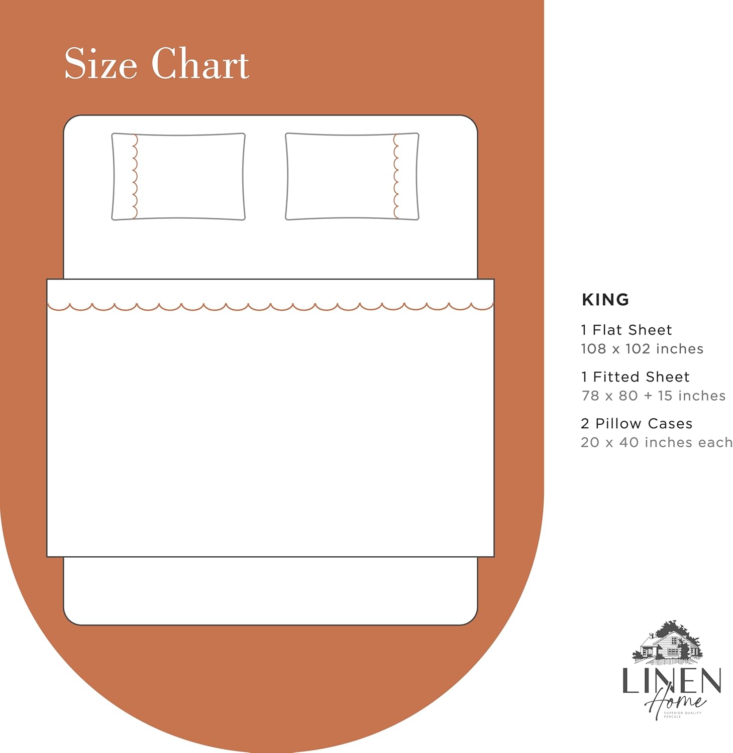 Linen Home 100% Cotton Percale Marrow Stitch Hem Sheet Set King Size, Peach, 4 Piece Hotel-Style Tailored Deep Pocket Bedding, Crisp Cool All-Season Breathable Sheets, Long-Staple Combed Cotton