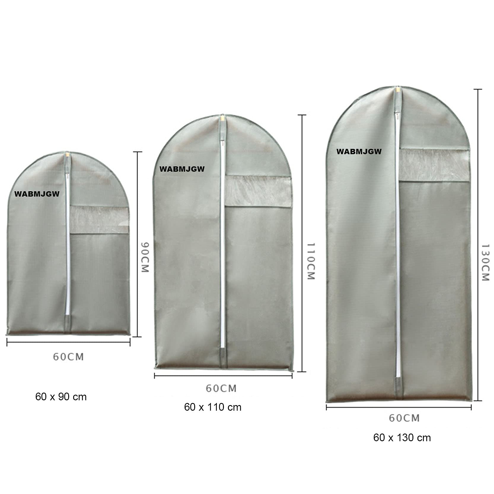 borsa per vestiti, Copriabiti con finestra trasparente, 6 pezzi, copriabiti in tessuto non, antipiega, durevole, lavabile(Grey,60 x 130 cm)