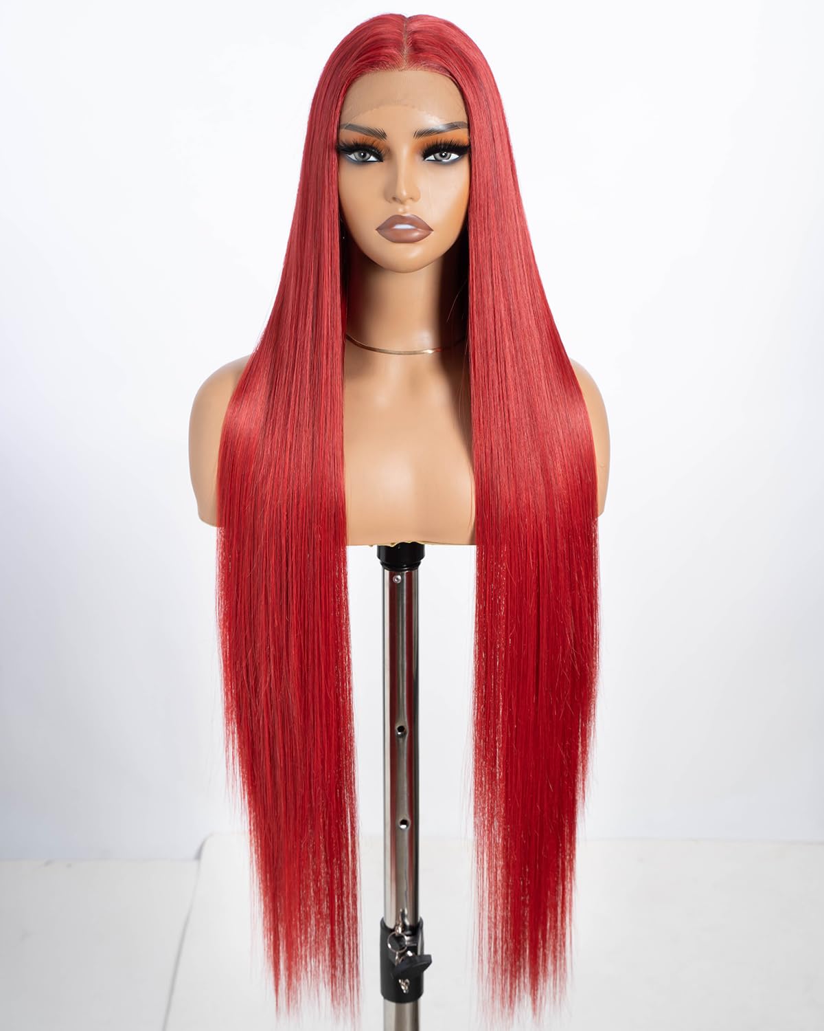 Style Icon Red Super Long Straight Lace Front Wig 38 Inches Long Wig for Women Synthetic Lace Front Wig Middle Part Lace Pre Plucked with Baby Hair Heat Resistant Fiber Cosplay Wig (M.RED)