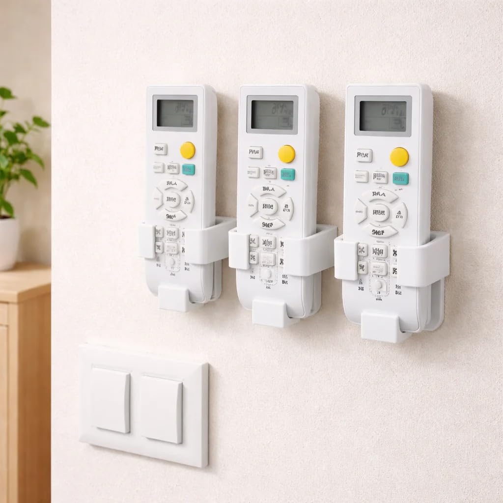 Universal AC Remote Stand Holder Wall Mount Bracket | 3D Printed | White PLA Material | Self Adhesive No Drill Design | 5 x 4 x 2 cm | Pack of 3-picture-12