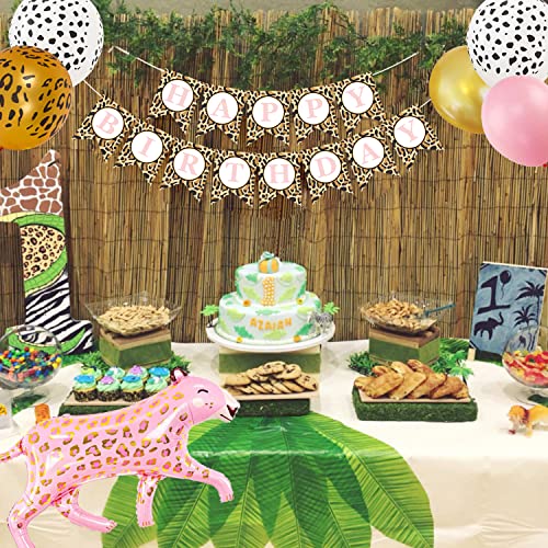 Leopard Birthday Banner Pink Safari Cheetah Party Decoration Animal Balloon Jungle Tropical Forest Party Supplies #TOP3