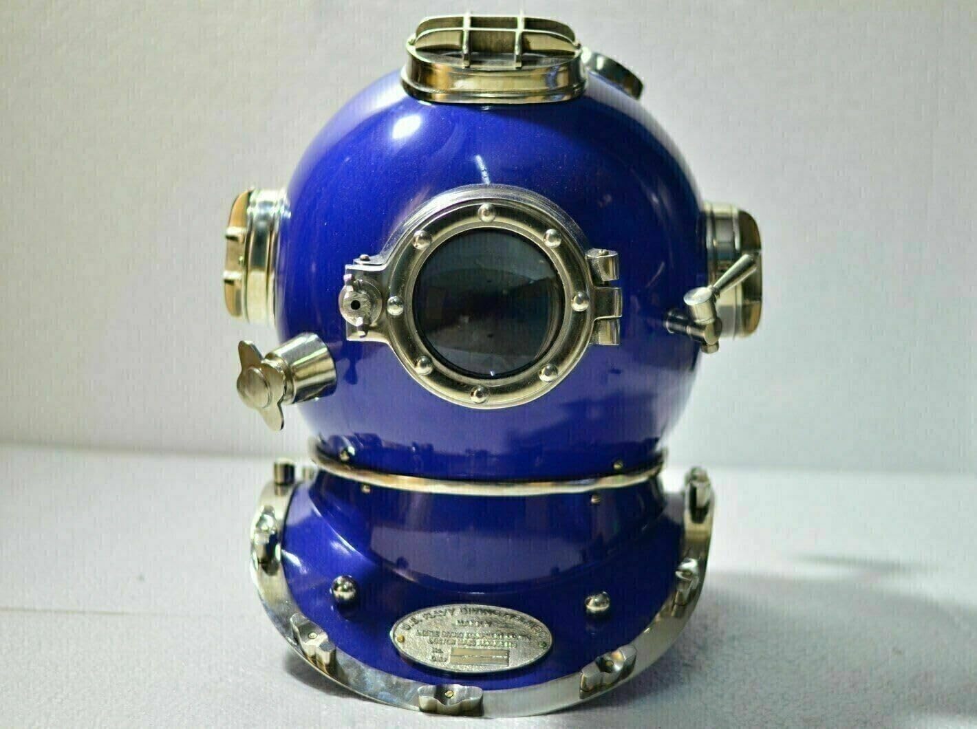 Generic SS-Nautical Mart Brass Antique us Navy Mark v Solid Steel Brass Diving Diving Helmet with Wooden Base Item., Full size, Same As PIcture, SS-095