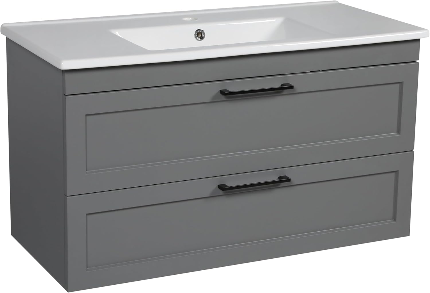 Modern Wall-Mounted Bathroom Vanity with Washbasin | Palm Beach Gray Matte Mirror with Side Vanity Cabinet | Non-Toxic Fire-Resistant MDF-52 (40+12)-Simple Mirror 40"