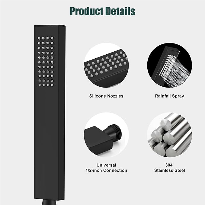 Regadera de Mano Heyalan Acero Inoxidable SUS304 Alta Presión Negro Mate miniatura 2