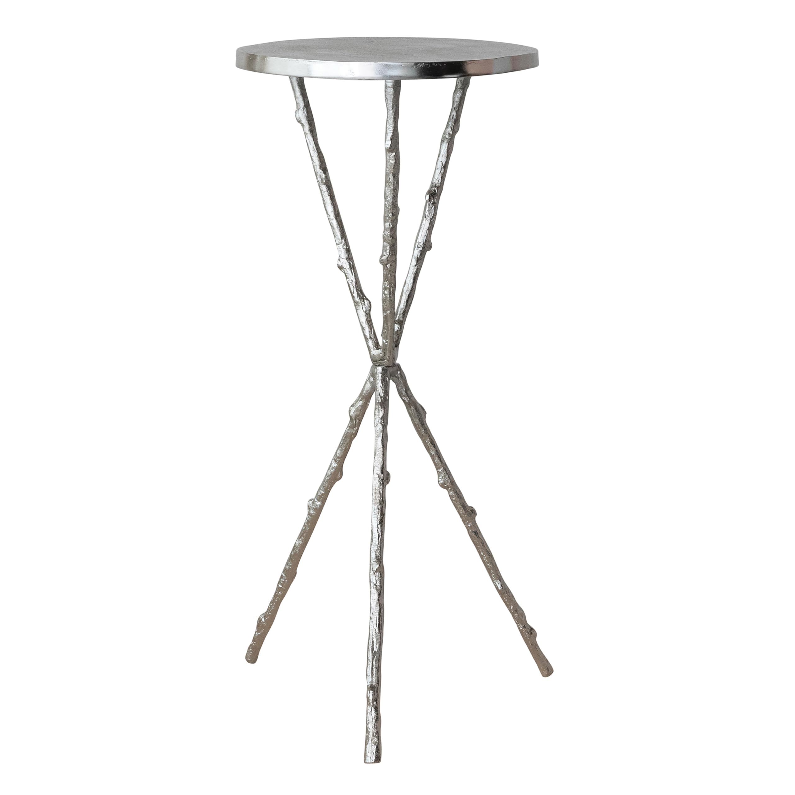 Creative Co-Op Round Aluminum Tripod Accent Table with Twig-Shaped Legs, Nickel Finish