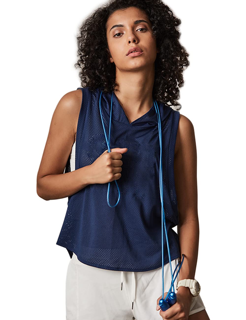 Women's Fitness Sleeveless Mesh Hoodie Sports Running T-Shirts Workout Tops