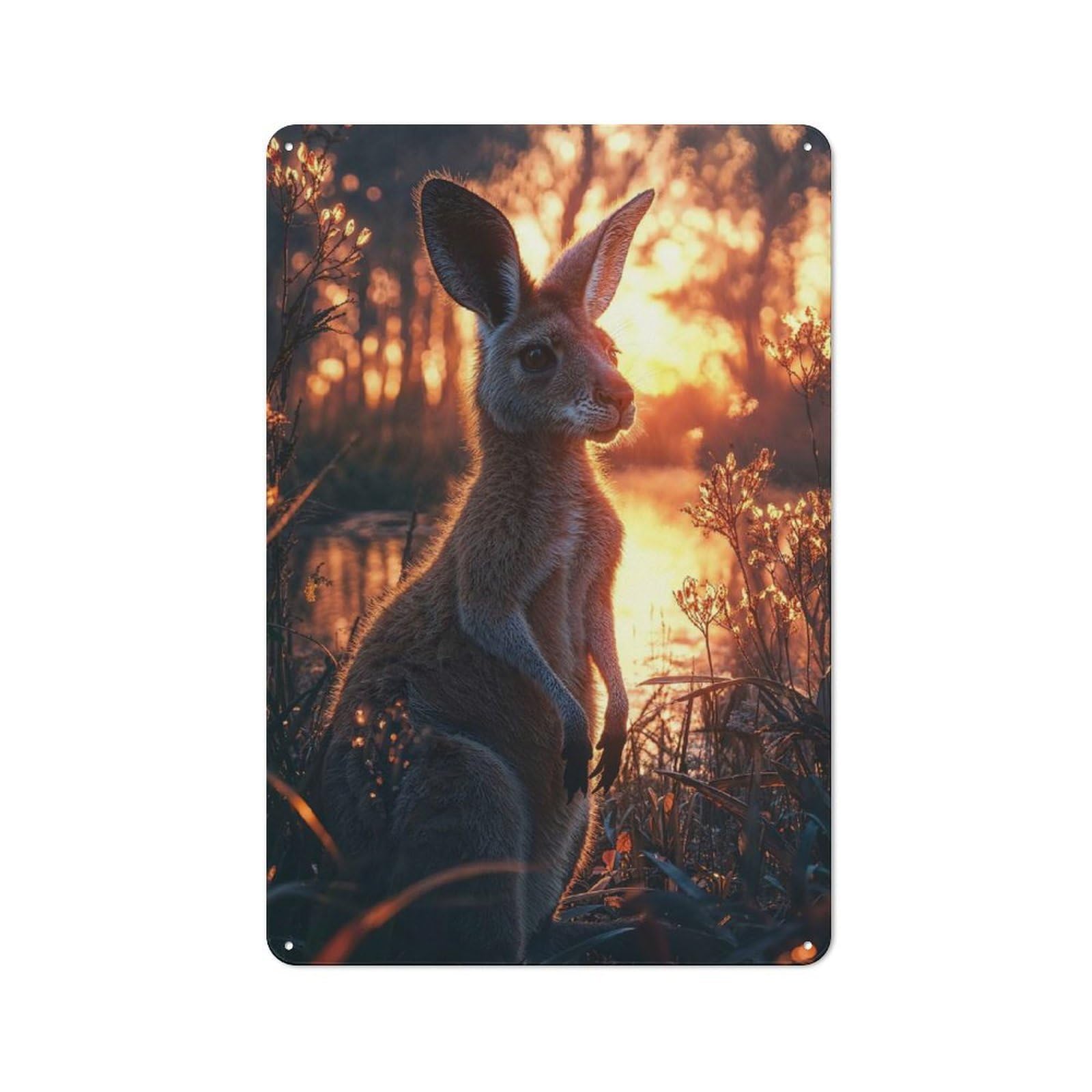 Junmoney Kangaroo In Golden Sunset Light Vintage Metal Sign 30X20cm For Dining Room Or Kitchen, Suited To Home Decor Collectors