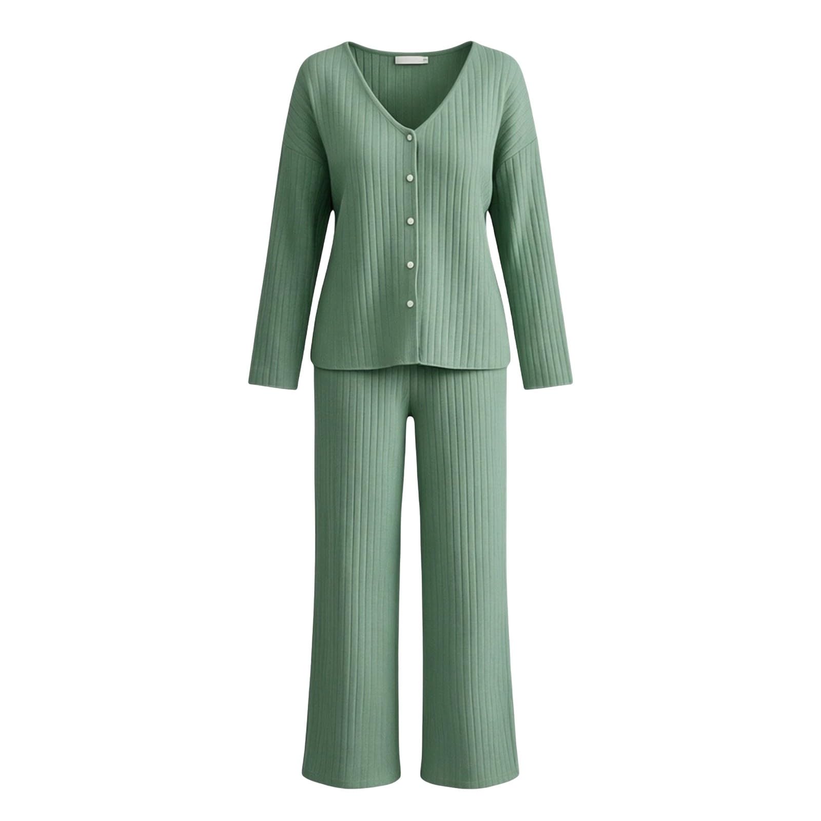 LUCKME Conjunto Punto Mujer 2 Piezas Ropa de Casa Casual Otoño e Invierno