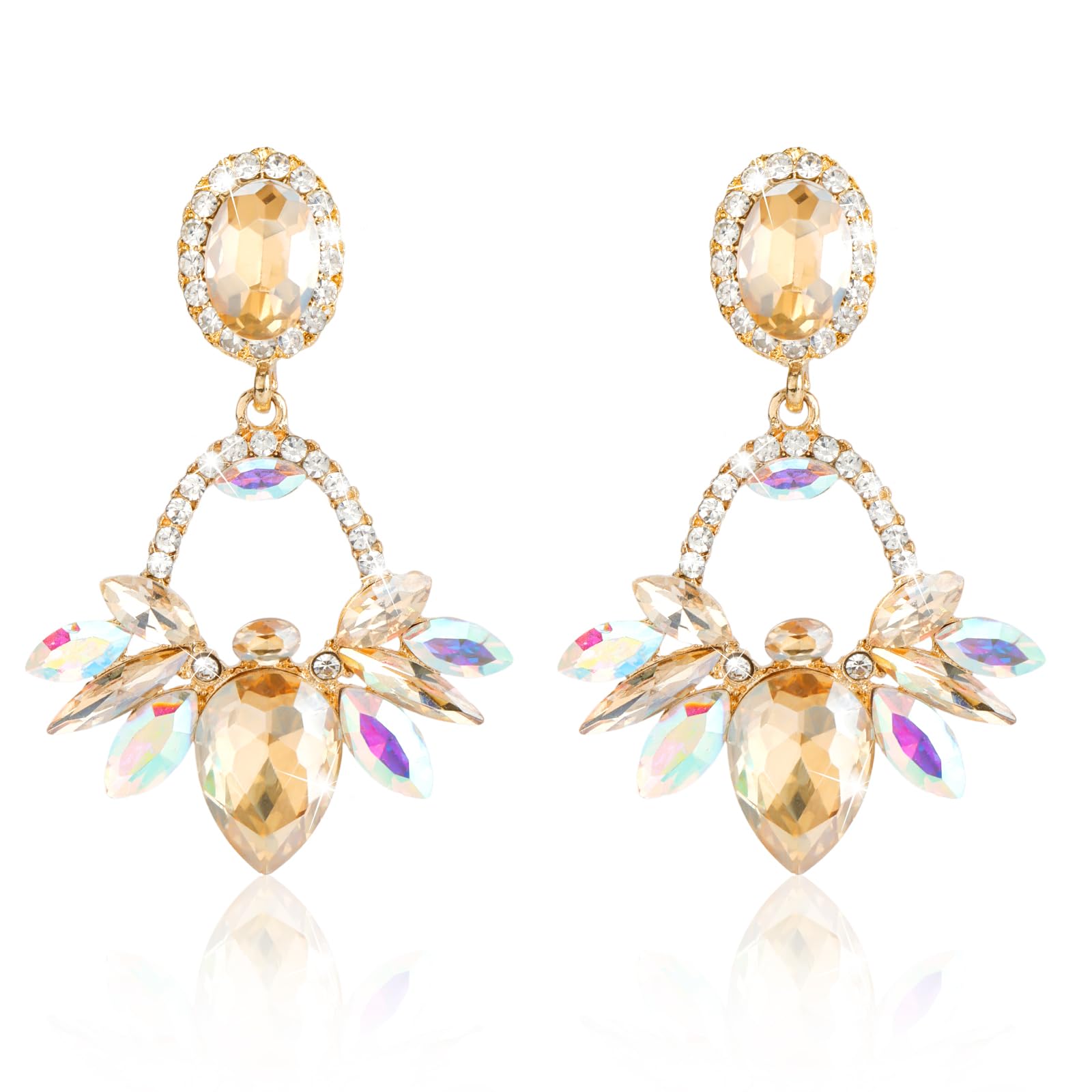 WecoeSparkly Champagne Rhinestone Dangle Earrings For Women Large Big Loop Drop Earrings Fashion Crystal Statement Earrings Costume Earrings Wedding Jewelry