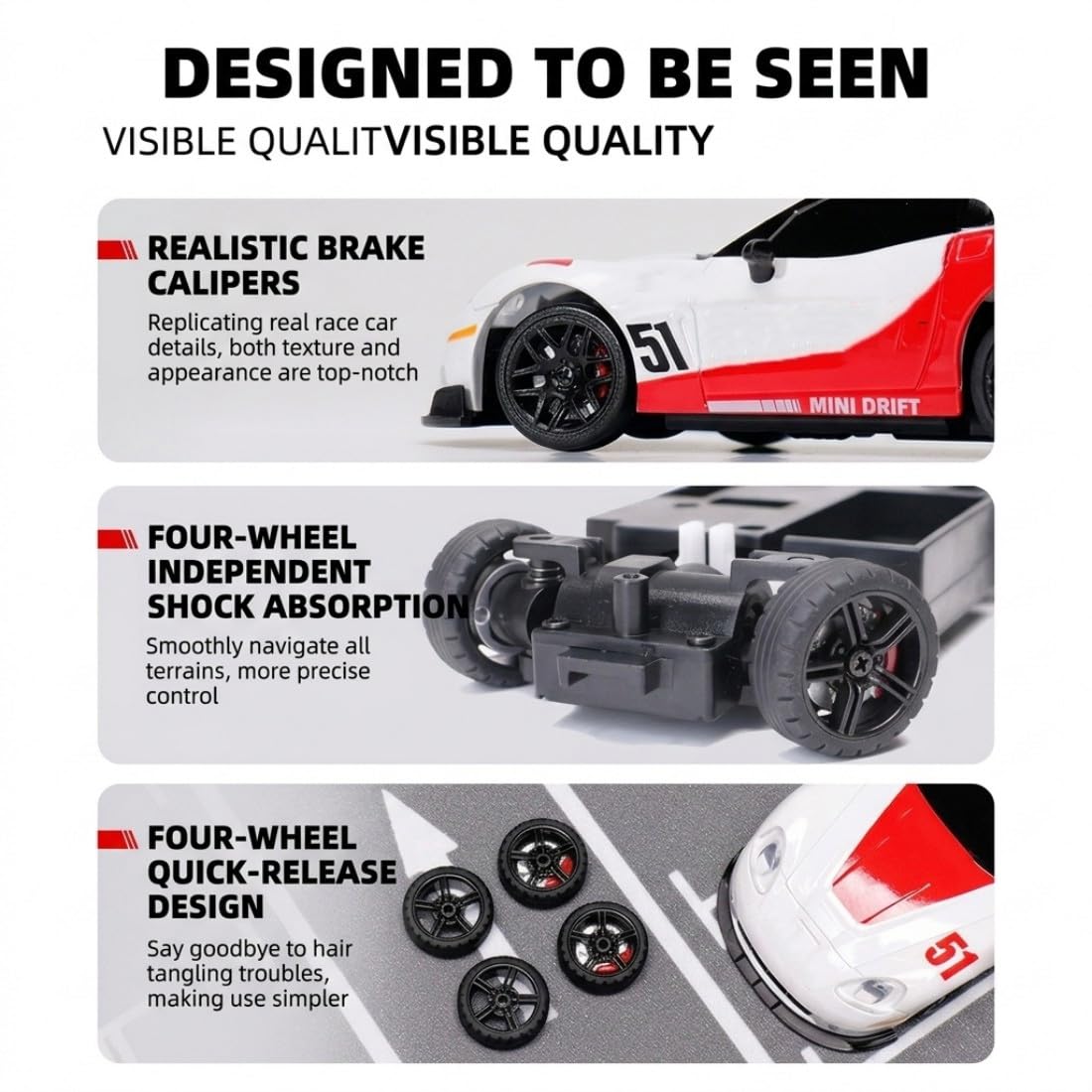 NULA TR051 RC Drift Auto 1:43 4WD Gyro Stabilizzazione 2,4 GHz Sport Racing Veicolo di Controllo Full proporzionale, pinze freno simulate, velocità massima 15 km/h, auto da corsa, rosso