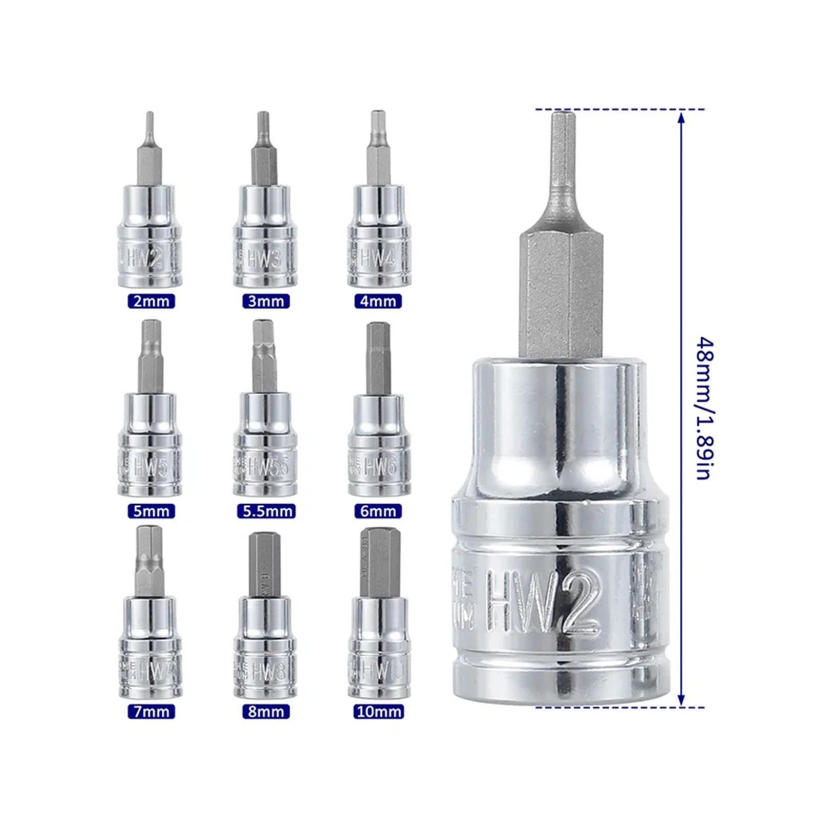Set di chiavi a bussola esagonali da 3/8", robuste chiavi a brugola