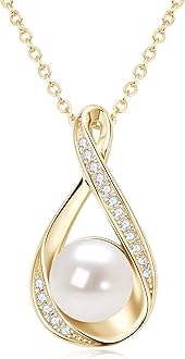 DENGGGUANG Freshwater Pearl Pendant Necklaces for Women, Sterling Silver Infinity Single Pearl Necklace with Shiny Moissanite Wedding Jewelry Gift for Bride Bridesmaid