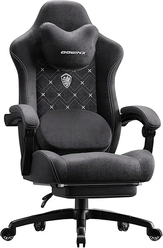 Dowinx Gaming Chair with Heated Massage Lumbar Support,Big and Tall Fabric Gaming Chairs for Adults with Footrest, Ergonomic Computer Game Chair with Poket Spring Cushions, 350lbs, Black - Black