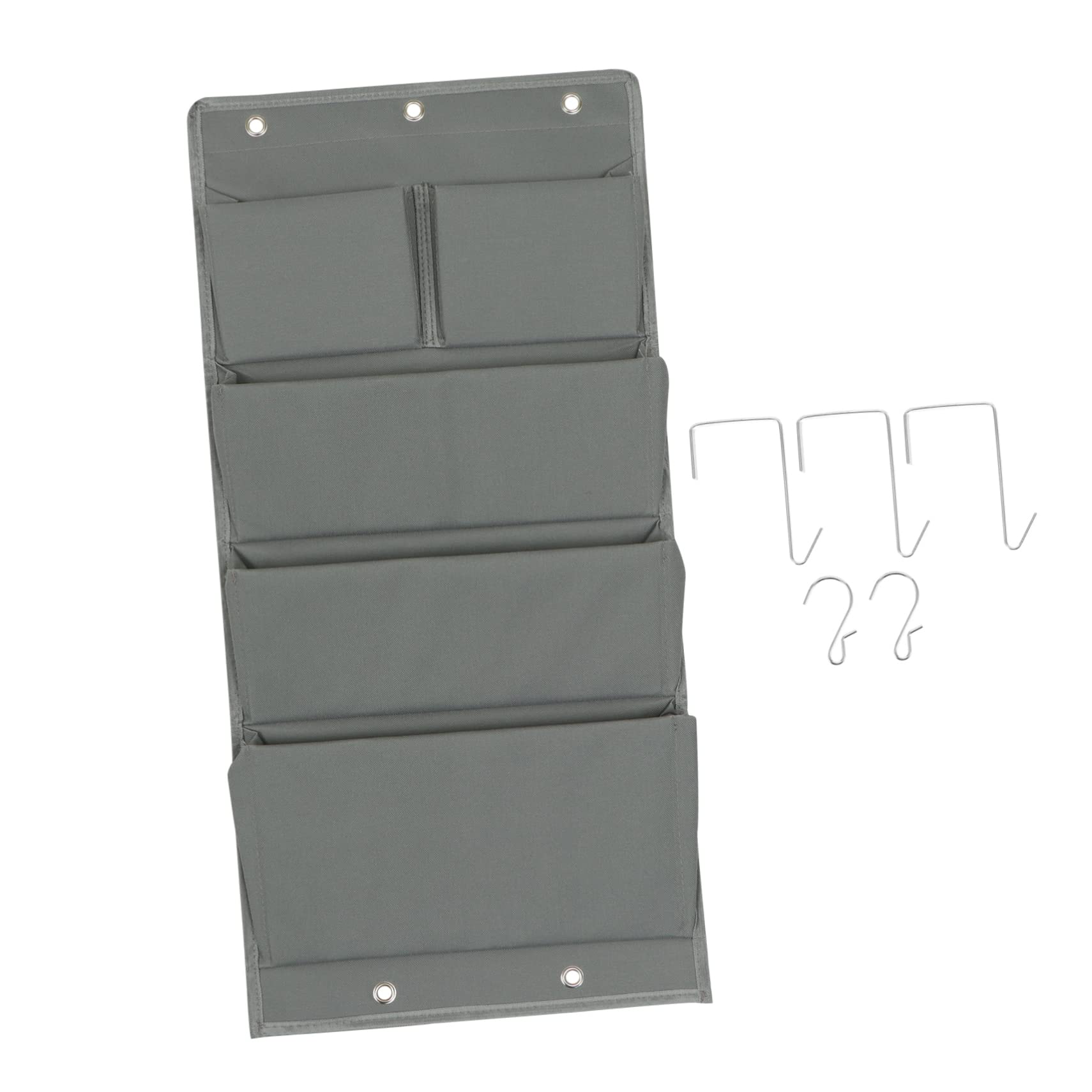 Organizer da Appendere alla Porta a 5 Tasche, 600d Oxford | Dietro L’anta, Grigio, Soluzione Multi-scomparto per Ordine e Spazio Extra in Camera o Dormitorio