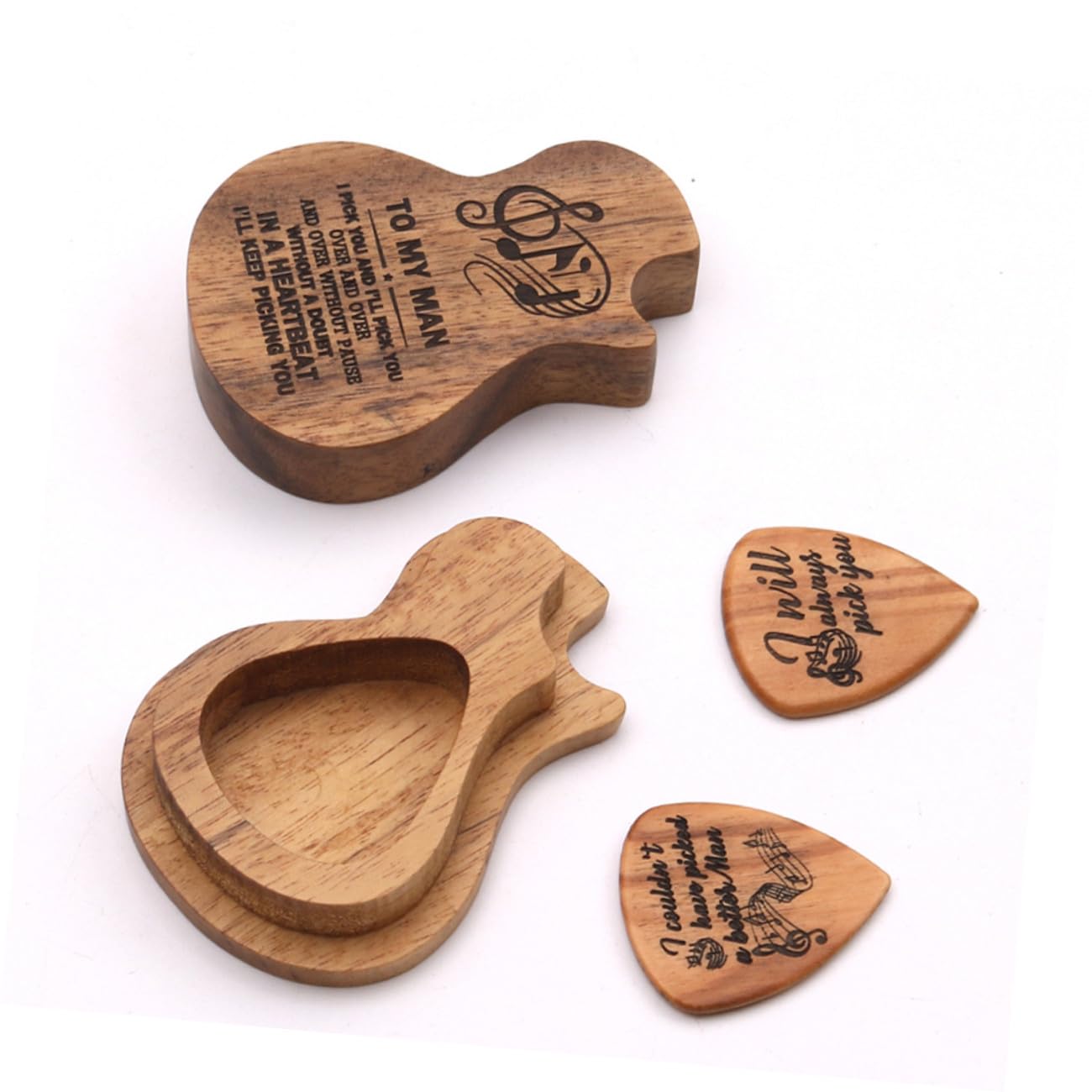 SUPVOX 3juegos Estuche De Madera para Púas De Guitarra Púas Soporte De Colección Diseño Forma De Guitarra para Guitarristas y Músicos