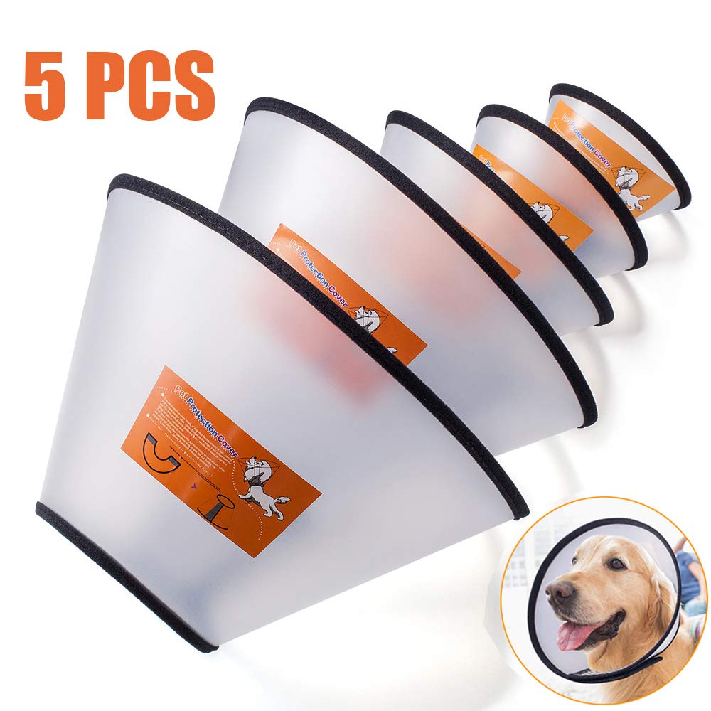 Fezep Dog Cone Collar, Adjustable Protective Collars for Pet Dog & Cat, Recovery E-Collar Anti-Bite Lick Wound Healing, Soft Edge Neck Cone for Small/Medium/Large Dog (5 PCS)