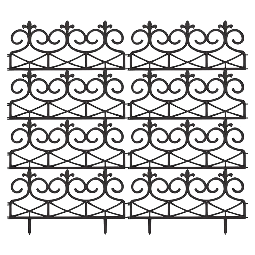 Garden Mile 8pc Decorative Garden Edging Plastic Scroll Fence Panels Flower Border Pathway Ornate Stake Fencing for Garden Flower Beds, Patio & Pavement Edge Black 40x60cm