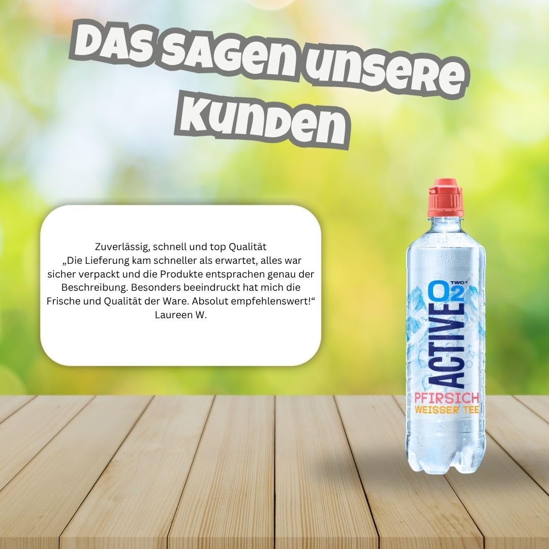 O2 Active Pfirsich Weißer Tee 8x 0,75l – Erfrischungsgetränk ohne Kohlensäure – sanft aromatisiert & kalorienarm – 8er Vorratspack