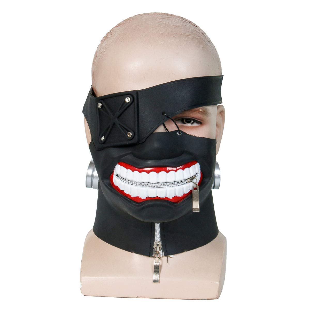 Maschera di Ken Kaneki del Fumetto Tokio Ghoul, in Similpelle, con Doppie Cerniere. Perfetta per Un Travestimento. Regolabile