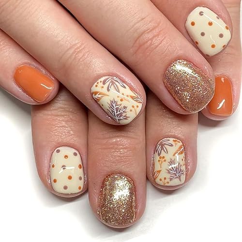 24Pcs Thanksgiving Press on Nails Short Square Fake Nails Maple