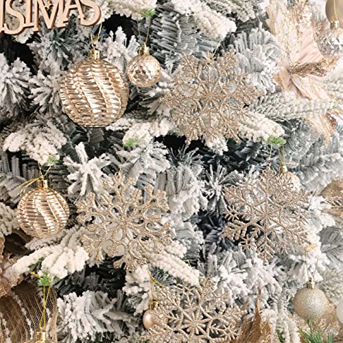 30PCS Christmas Glitter Snowflake Ornaments Plastic Snowflakes Ornaments-Xmas Tree Decorations,4.7-inch (Champagne Gold) - image 4