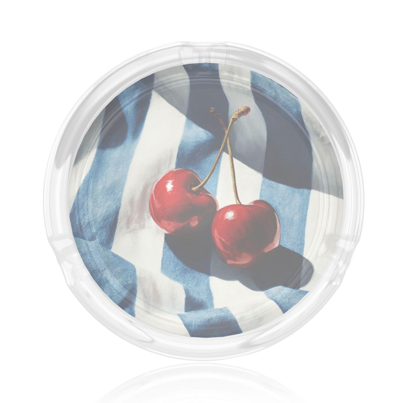Two Cherries On A Striped Blanket Vintage Glass Ashtray For Cigarettes Ash Trays Case For Home Office Decor