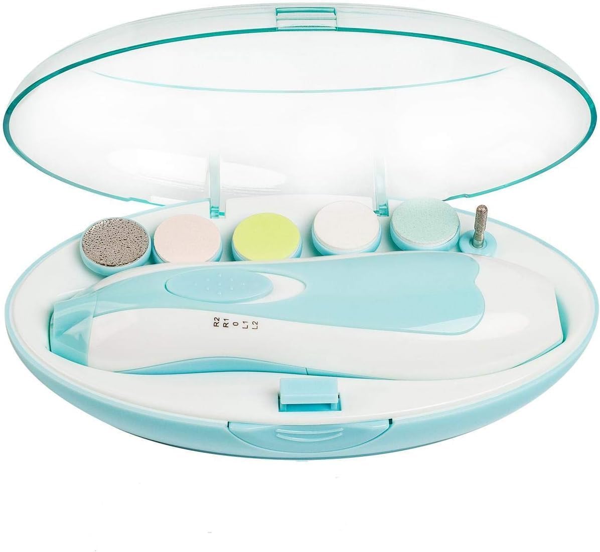 Baby Electric Nail File Drill for Baby No Sharp Claws Hurt Nail Care Professional Manicure Pedicure System for Beauty Nail Art 6 in 1 Safety Cutter Trimmer Clipper for Toes and Fingers Blue