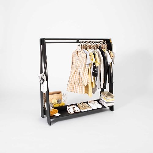 Miniatura 8 de Sweet Home from wood Armario infantil  Perchero de madera con riel colgante y estante de exhibición para niños  Muebles de tocador DIY (negro)