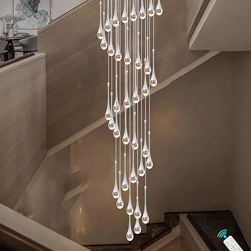 Miniatura 7 de ykolupty Candelabros colgantes de cristal de escalera de 150 pulgadas de largo, 36 luces, candelabros plateados, entrada de vestíbulo, techo alto,