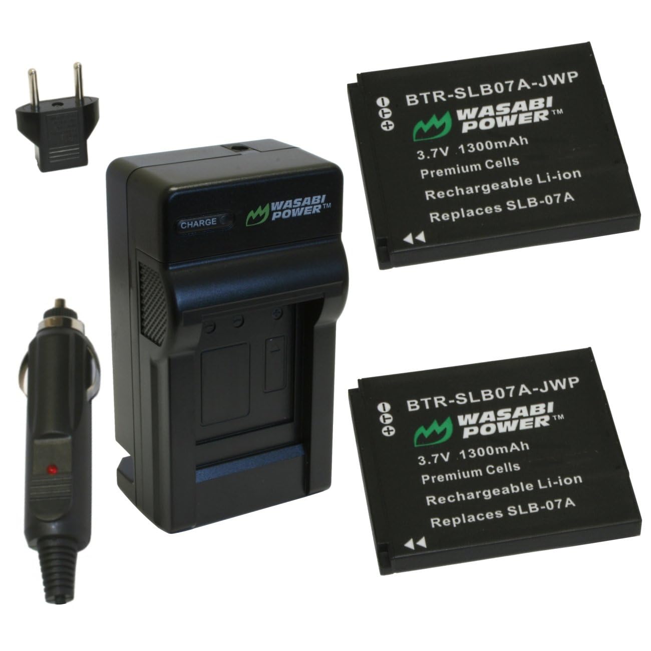 Wasabi Power Battery (2-Pack) and Charger for Samsung SLB-07, SLB-07A, SLB-07B, PL100, PL150, ST50, ST500, ST550, ST600, TL100, TL205, TL210, TL220,