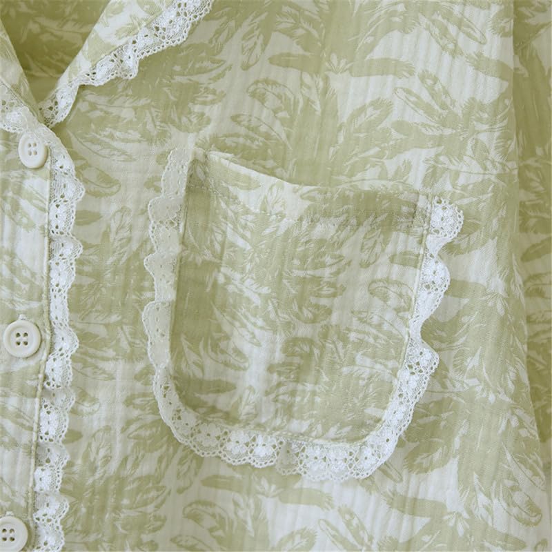 Shanghai Story Men's Notched Collar Short Sleeve Sleepwear Short Pants Pajamas Sets Lace PJS Green4