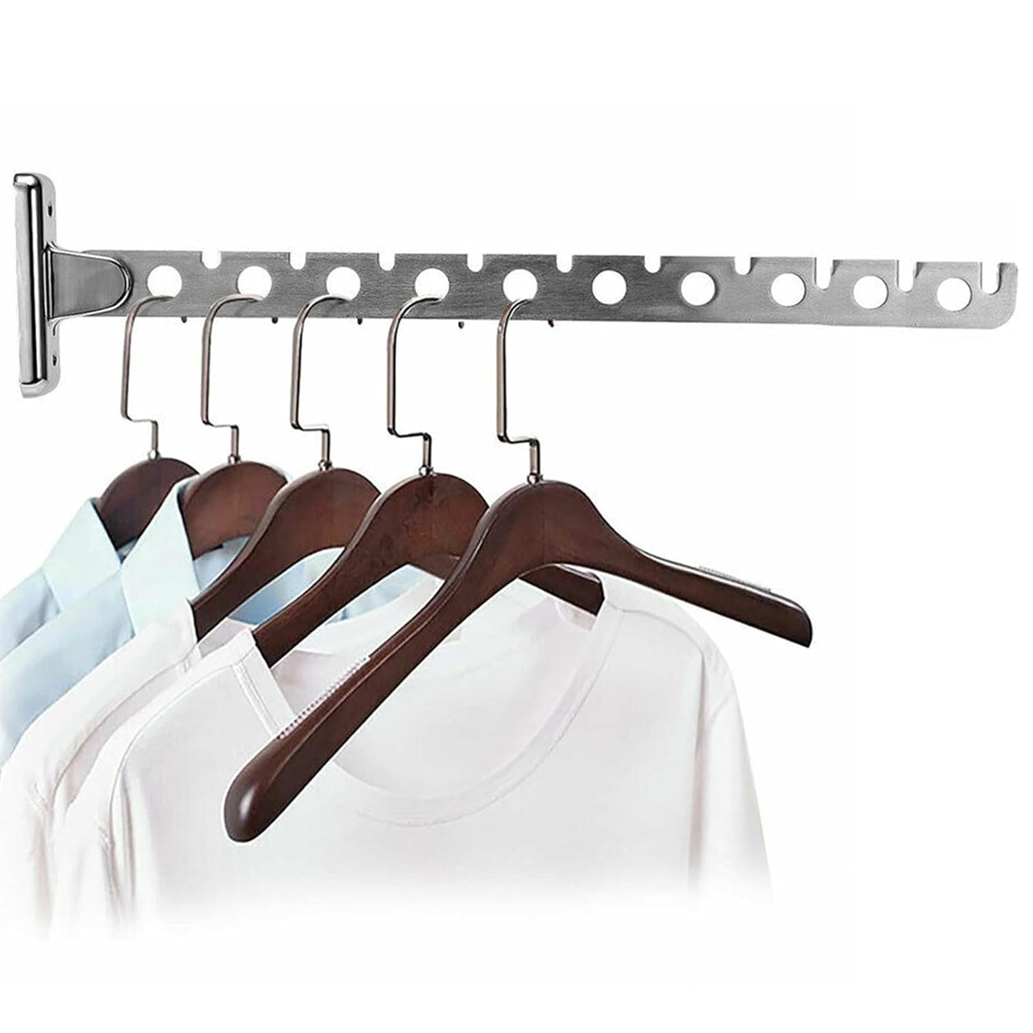 Foldable Stainless Steel Clothes Rack Hook - 8 10 Holes Multi-Purpose Hanging Rod for Closet Storage Laundry Room